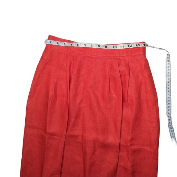 100% Flax Linen Orange Pencil Lined Pleated Pull On Pencil Skirt 8 - Picture 13 of 13